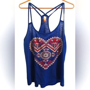 No Boundaries Red, White, & Blue Heart Racerback Tank XL
